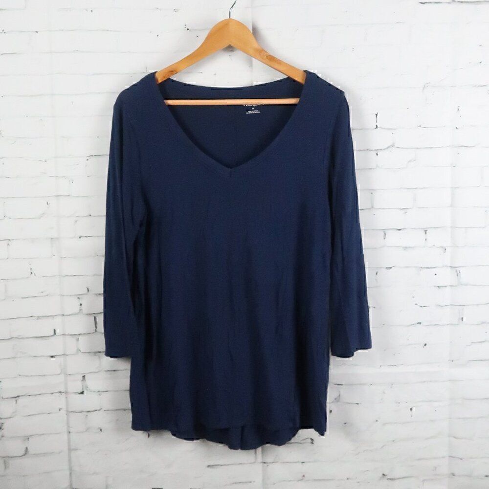 WESTPORT BLUE V NECK 3/4 SLEEVE TUNIC TOP SIZE MEDIUM